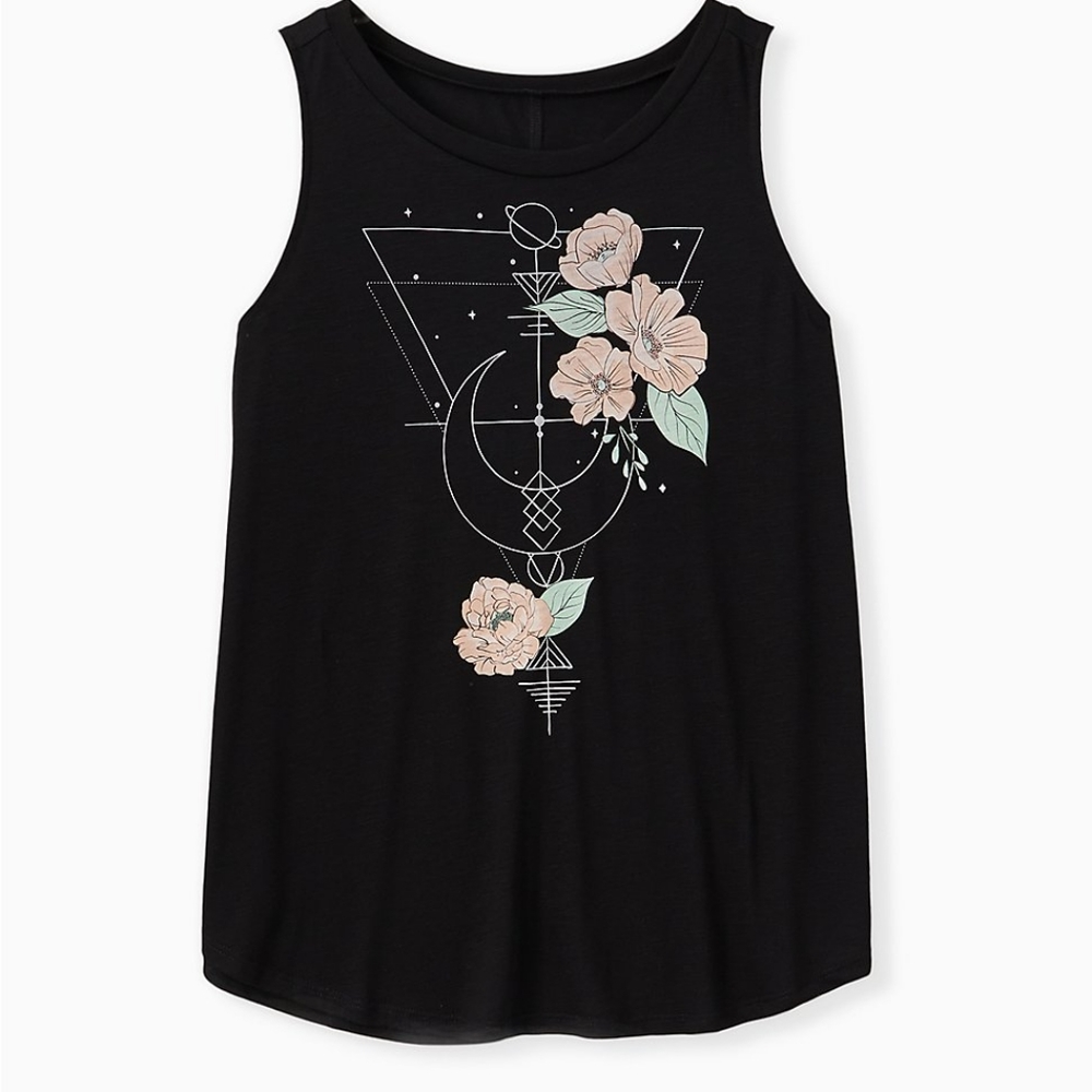 Torrid BLACK GEO FLORAL SLUB CREW TANK